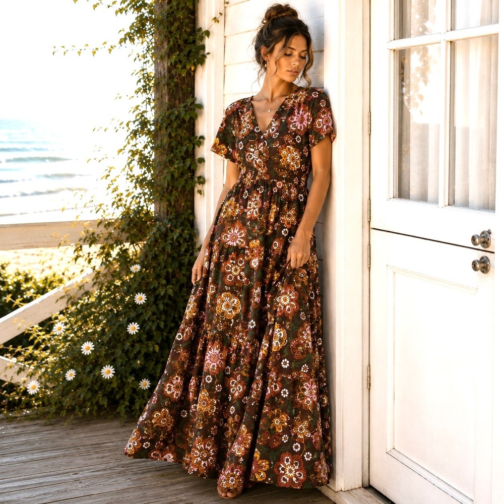 Anthropologie Kings Road Small Maxi Dress Cottagecore Prairie Coastal Boho Chic